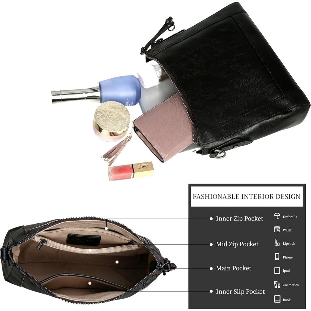 Women Black Genuine leather Imported Purses Handbag Crossbody Bags - Picture 6 of 7